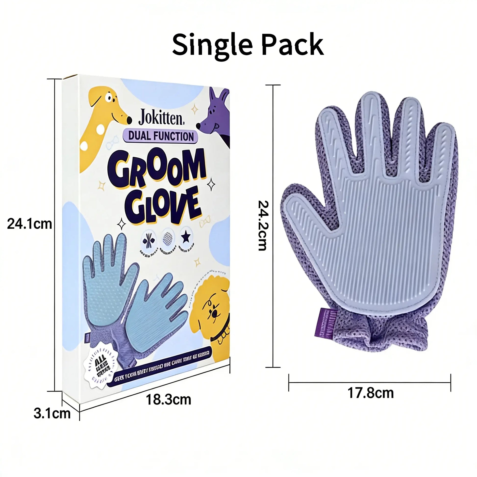 1-Pack Efficient Pet Hair Remover Glove for Dogs & Cats, Gentle Double-Sided Pet Grooming Glove Brush, Five Finger Massage Design Deshedding Glove for Multi-Role Bathing, Massaging, Grooming, Shedding, Furniture Fur Cleaning Summervibes