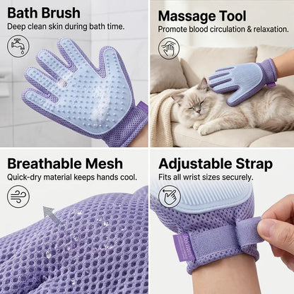 1-Pack Efficient Pet Hair Remover Glove for Dogs & Cats, Gentle Double-Sided Pet Grooming Glove Brush, Five Finger Massage Design Deshedding Glove for Multi-Role Bathing, Massaging, Grooming, Shedding, Furniture Fur Cleaning Summervibes