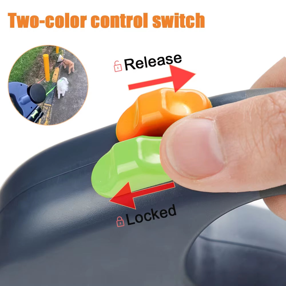 3M Reflective Retractable Dual Dog Leash for Small Dogs with 360° Swivel and Integrated Lights