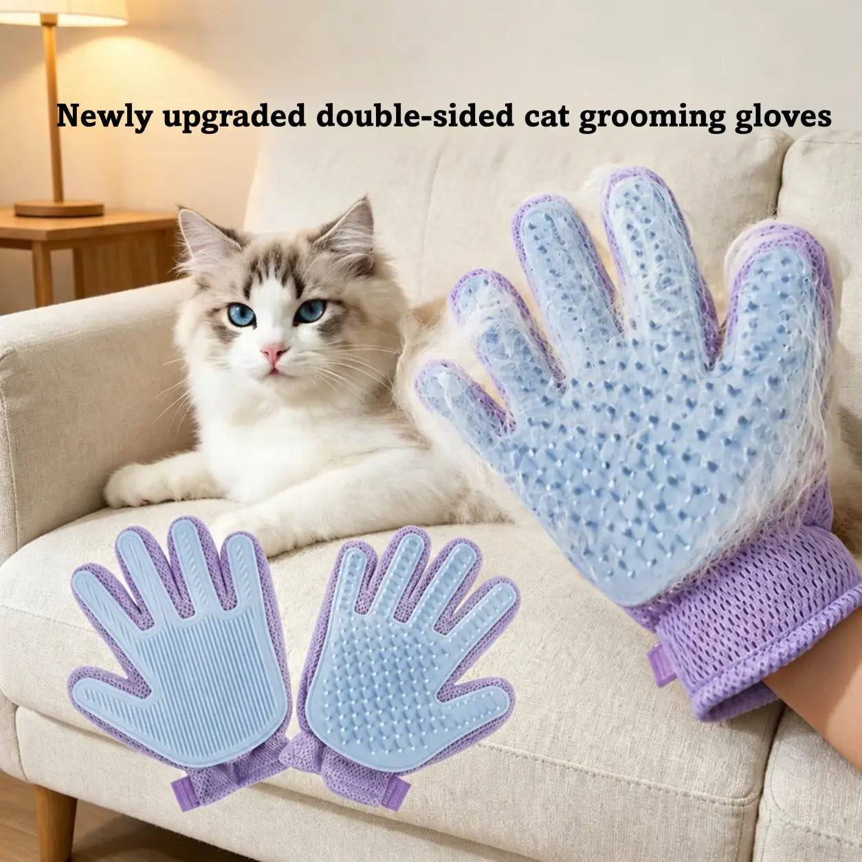 1-Pack Efficient Pet Hair Remover Glove for Dogs & Cats, Gentle Double-Sided Pet Grooming Glove Brush, Five Finger Massage Design Deshedding Glove for Multi-Role Bathing, Massaging, Grooming, Shedding, Furniture Fur Cleaning Summervibes