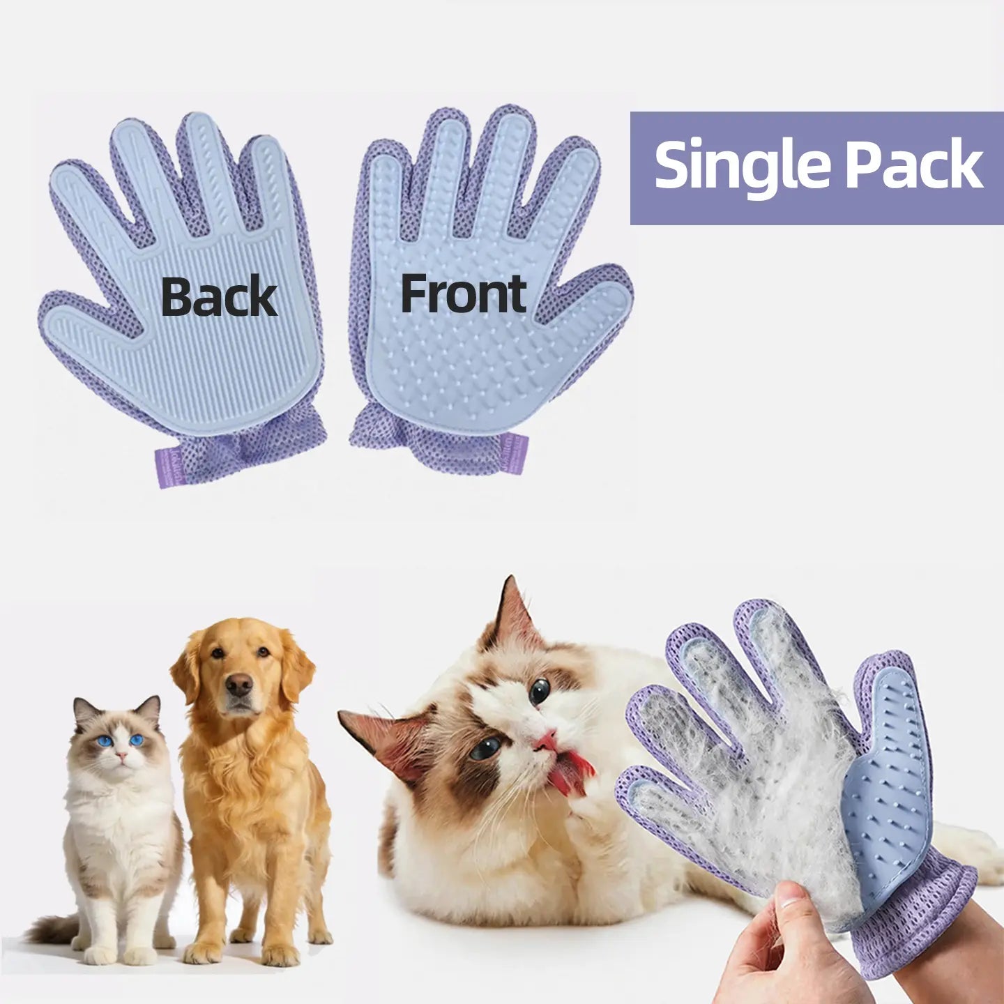 1-Pack Efficient Pet Hair Remover Glove for Dogs & Cats, Gentle Double-Sided Pet Grooming Glove Brush, Five Finger Massage Design Deshedding Glove for Multi-Role Bathing, Massaging, Grooming, Shedding, Furniture Fur Cleaning Summervibes