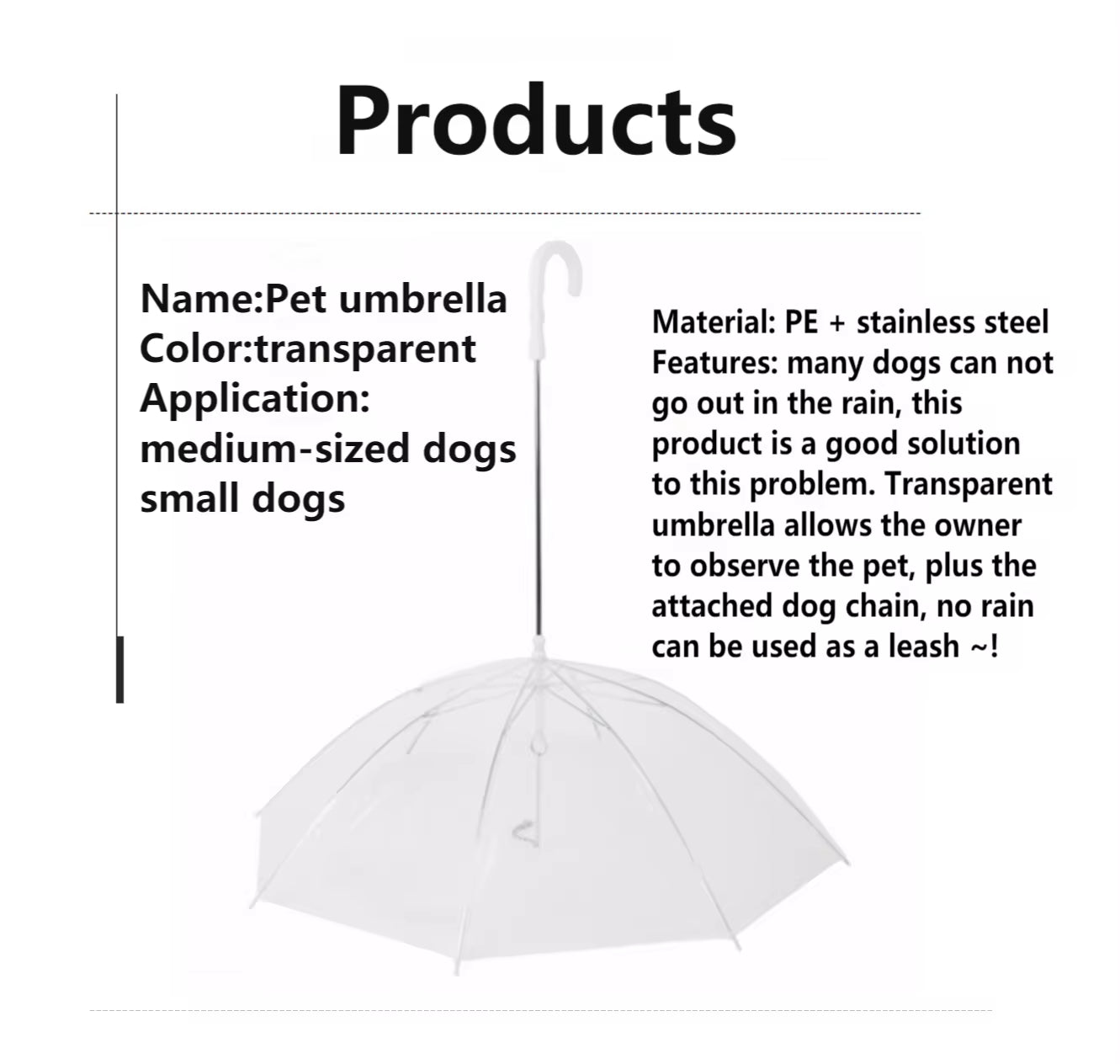 Adjustable Rainproof and Snowproof Umbrella Leash for Small Dogs